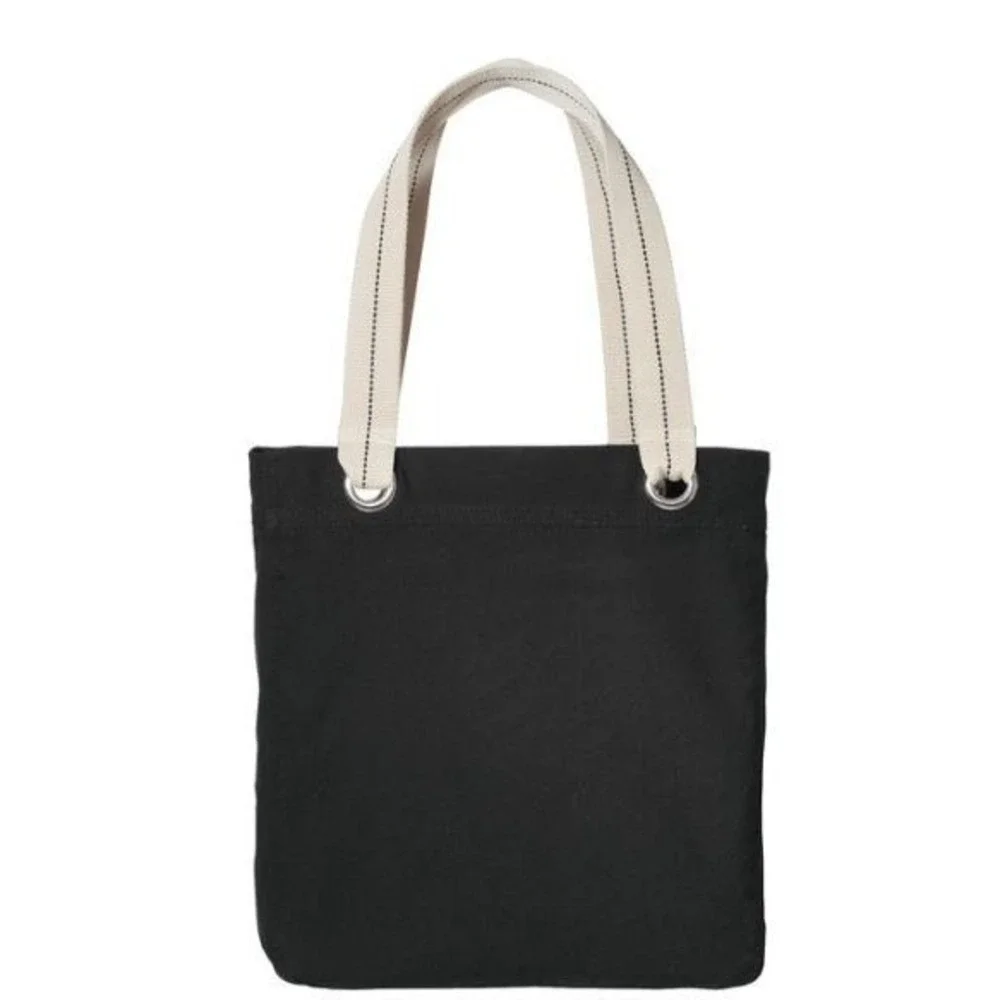 Port Authority B118 Black Canvas Tote Bag NEW 100% Cotton Cream Straps‎
